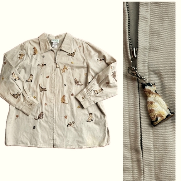 NWT Cat Embroidered withbling zip-up Jacket - Picture 1 of 4